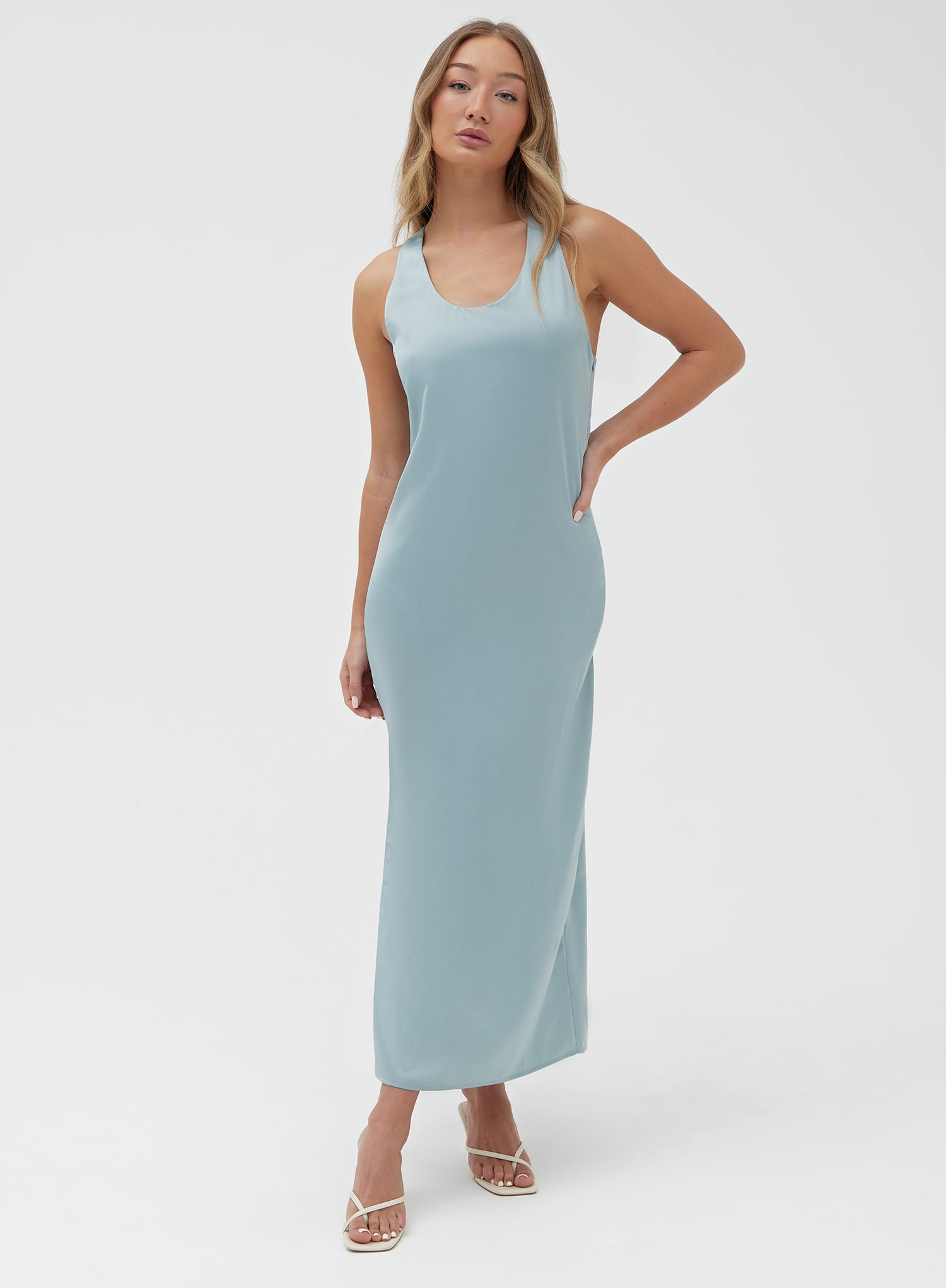 Mint Twist Back Satin Maxi Dress